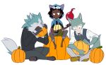  2020 5_fingers absurd_res alpha_channel anthro beastars biped blue_body blue_eyes blue_fur brand_new_animal brown_body brown_eyes brown_skin canid canine canis cloak clothed clothing crossover doodlemark dreamworks female fingers food fruit fur grey_body grey_fur group hair hi_res human kipo_and_the_age_of_wonderbeasts legoshi_(beastars) looking_at_another male mammal multicolored_body multicolored_fur netflix plant pumpkin shirou_ogami simple_background sitting studio_trigger tail transparent_background trio two_tone_body two_tone_fur white_body white_fur wolf wolf_(kipo) 