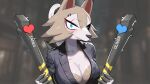  2023 anthro blue_eyes blush breasts cleavage clothed clothing collarbone drunk_oak female fur hi_res holding_object nintendo pokemon pokemon_(species) 