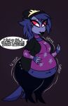  anthro avian belly big_belly big_breasts bird blueberry_inflation breasts coleman12345 english_text exposed_belly female growth_lines helluva_boss inflation midriff navel octavia_(helluva_boss) owl owl_demon rumbling_stomach slosh solo sound_effects speech_bubble text thick_thighs wide_hips 