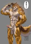  abs absurd_res anthro balls barrel_(live_a_hero) bodily_fluids canid canine canis erection genital_fluids genitals gesture hi_res lifewonders live_a_hero male mammal muscular muscular_anthro muscular_male natsunouro nipples nude pecs penis precum salute solo sweat wolf 