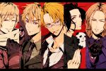  allied_forces america_(hetalia) axis_powers_hetalia azuman-x biting black_hair blonde_hair china_(hetalia) evil_smile france_(hetalia) glasses gloves looking_at_viewer military military_uniform necktie panda personification red_eyes russia_(hetalia) scarf smile thick_eyebrows uniform united_kingdom_(hetalia) 