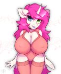  &lt;3 &lt;3_eyes absurd_res anthro argigen big_breasts breasts choker cleavage clothed clothing equid equine fan_character female footwear friendship_is_magic hair hasbro heterochromia hi_res horn horse huge_breasts jewelry legwear mammal my_little_pony necklace neckwear nipple_outline nipples pink_hair pony simple_background socks solo thigh_highs thigh_socks tongue tongue_out unicorn wide_hips 