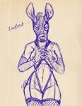  2022 anthro breasts caribou_(artist) clothed clothing deer digital_media_(artwork) female mammal simple_background sketch solo standing 