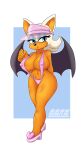  9:16 anthro areola areola_slip bat bat_wings big_breasts bikini blue_eyes breasts clothed clothing covered_nipples curvy_figure female fist fur hat headgear headwear hi_res mammal membrane_(anatomy) membranous_wings orange_body orange_fur popapipe rouge_the_bat sega short_stack skimpy sling_bikini solo sonic_the_hedgehog_(series) swimwear thick_thighs visor_cap voluptuous white_body white_fur wings 