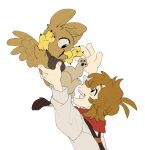  avian beak chibi clothed clothing crucian_carp duo feathered_wings feathers female feral fur gryphon hair hi_res human male male/female mammal mythological_avian mythology open_mouth toto_(crucian_carp) wings 