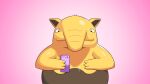  2023 anthro black_eyes brown_body drowzee drunk_oak front_view generation_1_pokemon hi_res holding_object looking_down nintendo pokemon pokemon_(species) solo yellow_arms yellow_body yellow_ears yellow_fingers 