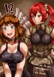  !? 2girls absurdres bare_shoulders blue_eyes blush breast_tattoo breasts brown_hair choker cleavage commission crossover detached_sleeves embarrassed english_text eunie_(xenoblade) fire_emblem fire_emblem_awakening head_wings highres multiple_girls oniisan02b open_mouth red_eyes red_hair severa_(fire_emblem) skeb_commission surprised tattoo twintails wings xenoblade_chronicles_(series) xenoblade_chronicles_3 