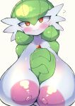  areola big_breasts blush breasts female gardevoir generation_3_pokemon green_body hi_res humanoid looking_at_viewer nekoyuu nintendo nipples pokemon pokemon_(species) red_eyes simple_background solo white_body 