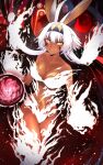  1girl animal_ears antenna_hair breasts cleavage dark-skinned_female dark_skin fate/grand_order fate_(series) highres jackal_ears kaji_zarame large_breasts looking_at_viewer nitocris_alter_(fate) solo white_hair yellow_eyes 