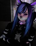  3d_(artwork) anthro clothed clothing collar crossed_arms digital_media_(artwork) dyed-hair ear_piercing female fri_winters frionella_winters fully_clothed fur hi_res piercing pink_body pink_fur punk purple_eyes solo 