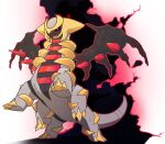  animal_focus black_sclera black_wings claws colored_sclera colored_skin giratina giratina_(altered) grey_skin no_humans open_mouth pokemon pokemon_(creature) rearing red_eyes solo spikes tail vergolophus wings 