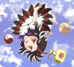 1girl barefoot black_hair blush bomb explosive full_body kijin_seija light_smile miracle_mallet multicolored_hair orb puffy_short_sleeves puffy_sleeves red_eyes red_hair rokugou_daisuke shirt short_hair short_sleeves signature skirt solo streaked_hair tongue tongue_out touhou upside-down white_hair white_shirt white_skirt yin_yang yin_yang_orb 