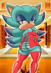  anthro archie_comics big_butt breasts breezie_the_hedgehog breezie_the_hedgehog_(archie) butt clothing dress female hi_res looking_at_viewer mobian_monster sega side_boob solo sonic_the_hedgehog_(archie) sonic_the_hedgehog_(comics) sonic_the_hedgehog_(series) 