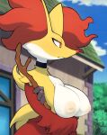  anthro areola bare_breasts big_breasts breast_rest breasts canid casual_nudity choker choker_only claws compression_artifacts delphox dodudoru edited_screencap female fur generation_6_pokemon half-closed_eyes hi_res holding_breast holding_object holding_stick inner_ear_fluff jewelry looking_aside looking_away mammal mature_anthro mature_female mouth_closed narrowed_eyes neck_tuft necklace necklace_only nintendo nipples nude orange_eyes pink_areola pink_nipples pokemon pokemon_(anime) pokemon_(species) pupils red_body red_eyes red_fur red_nose screencap screencap_background screenshot_edit slit_pupils solo stick tuft white_body white_fur yellow_body yellow_fur 
