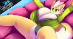  anthro big_breasts breasts canid canine canis clothed clothing female female/female fox fox_mccloud fur genitals hi_res huge_breasts mammal nintendo pussy simple_background smile solo star_fox thiccbuns 