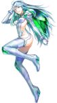  1girl ahoge artist_request bangs boots breasts colored_inner_hair covered_navel fate/grand_order fate_(series) full_body gloves green_eyes green_hair jewelry kukulkan_(fate) kukulkan_(second_ascension)_(fate) long_hair long_sleeves looking_at_viewer medium_breasts multicolored_hair official_art puffy_sleeves smile solo thigh_boots transparent_background white_hair 