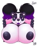  2023 anthro areola bear big_breasts black_body breasts claws digital_media_(artwork) drxii female fur giant_panda hair hi_res huge_breasts looking_at_viewer mammal nipples nude simple_background smile white_body white_fur 