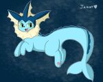  &lt;3 2020 5:4 ambiguous_gender blue_background blue_body cute_fangs digital_media_(artwork) eeveelution feral fin frill_(anatomy) generation_1_pokemon handpaw hi_res line_art looking_back neck_frill nintendo open_mouth outline paws pink_mouth pink_tongue pokemon pokemon_(species) quadruped simple_background solo tail tail_fin tail_ridge tongue vaporeon watermark white_outline 