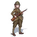  1girl adrian_helmet berthier_rifle france french_army green_eyes helmet highres history leg_wrap military military_helmet original ostwindprojekt puttee soldier uniform world_war_ii 