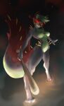  absurd_res anthro baseball_bat bat_(object) big_breasts breasts envy_(kotik_rin) female glowing glowing_eyes green_hair hair hi_res kotik_rin mammal red_eyes rodent sciurid solo tree_squirrel 