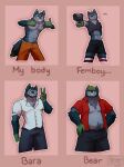  absurd_res anthro athletic beard belly blue_body blue_fur body_hair body_types_meme canid canine canis chest_hair chest_tuft chubby_anthro chubby_belly chubby_male chubby_x_muscular clothed clothing covered_eyes crop_top digital_drawing_(artwork) digital_media_(artwork) dress_shirt facial_hair fur gesture girly green_body green_fur gun half-length_portrait hands_on_waist happy hat headgear headwear hi_res long_socks looking_at_viewer male mammal open_clothing open_shirt open_topwear overweight pecs portrait ranged_weapon shirt shirtless simple_background sinser sinser_(character) sketch slightly_chubby smile teeth_showing thumbs_up topwear trail tuft v_sign weapon white_clothing white_shirt white_topwear wolf 