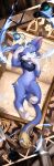  2023 4_toes ancesra anthro arm_tuft belly_tuft biped bird&#039;s-eye_view blue_body blue_ears blue_eyes blue_fur blue_inner_ear_fluff blue_tail book cheek_tuft clothing colored cute_fangs dakimakura_design detailed detailed_background digital_media_(artwork) digitigrade dipstick_ears dipstick_tail domestic_cat elbow_tuft eyelashes facial_tuft familiar featureless_crotch feet felid feline felis female footprint front_view full-length_portrait fur gloves_(marking) headgear headwear hi_res high-angle_view hip_tuft inkwell inner_ear_fluff jewelry kemono leg_markings long_tail looking_at_viewer loose_feather lying magic magic_user mammal markings multi_tone_fur multicolored_body multicolored_ears multicolored_fur multicolored_tail navel_tuft neck_tuft necklace nude on_back on_book one_eye_closed open_mouth open_smile paw_pose pawprint paws pink_inner_ear portrait pose pupils quill semi-anthro shaded slit_pupils smile socks_(marking) solo tail tail_markings toes tongue tuft two_tone_ears two_tone_tail whiskers white_body white_ear_tips white_ears white_fur white_nose white_pupils wink yellow_body yellow_fur yellow_markings yellow_tail yellow_tail_tip 