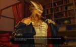  absurd_res anthro aurak authix clothing coat draconian dragon gold grin hi_res jewelry kartobes male ring smile solo teeth topwear visual_novel 