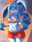  absurd_res anthro blue_body blush breasts eeveelution english_text female generation_4_pokemon glaceon hi_res holding_object looking_at_viewer nintendo pokemon pokemon_(species) pokemorph red_eyes solo sturdyplywood text 