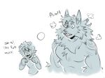  anthro canid canine chest_tuft clothed clothing dialogue facial_tuft fluffy full_moon hi_res humanoid inner_ear_fluff kotacat4 long_ears male mammal moon muscular muscular_anthro sharp_teeth sketch solo teeth tuft were werecanid werecanine werewolf wide_eyed 
