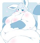  &lt;3 2023 3_fingers :3 anthro belly bent_arm big_belly big_breasts blue_background blue_body blue_eyes blue_fur blue_nose blush border breasts eeveelution eyebrows eyelashes featureless_breasts featureless_crotch female fingers fur generation_4_pokemon glaceon glistening glistening_arms glistening_breasts glistening_legs gloves_(marking) half-closed_eyes hand_on_stomach hi_res huge_breasts long_ears looking_at_viewer love_handles markings multicolored_body multicolored_fur narrowed_eyes navel nintendo nude obese obese_anthro obese_female overweight overweight_anthro overweight_female pokemon pokemon_(species) radiowave sagging_breasts simple_background solo two_tone_body two_tone_fur white_body white_border white_fur 