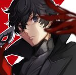  1boy amamiya_ren bangs black_eyes black_hair eye_mask gloves hair_between_eyes hands_up holding holding_mask honda_tamanosuke looking_at_viewer male_focus mask mask_removed parted_lips persona persona_5 portrait red_gloves solo 