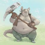  2023 anthro belly big_belly clothed clothing hi_res kemono male mammal moobs murid murine navel overweight overweight_male rat rodent solo taistone_tw weapon 