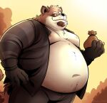  2023 anthro belly big_belly brown_body male mammal moobs navel nipples outside overweight overweight_male procyonid raccoon reversejv solo 