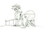  2023 all_fours anthro applejack_(mlp) areola baron_engel bed breasts clothing cutie_mark earth_pony equid equine eyebrows female friendship_is_magic furniture graphite_(artwork) hair hasbro hat hat_only headgear headgear_only headwear headwear_only horse long_hair looking_at_viewer mammal monochrome mostly_nude my_little_pony nipples pencil_(artwork) pony smile solo traditional_media_(artwork) unguligrade_anthro 