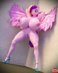  2023 3d_(artwork) absurd_res anthro areola big_breasts breasts clothing digital_media_(artwork) equid equine eyebrows eyelashes feathered_wings feathers feet female footwear footwear_only forsaken_(artist) friendship_is_magic genitals hasbro hi_res horn huge_breasts humanoid_feet looking_at_viewer mammal mostly_nude my_little_pony nipples plantigrade princess_cadance_(mlp) pussy solo winged_unicorn wings 