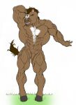  5_fingers abs anthro back_muscles biceps big_muscles biped blue_eyes brown_body brown_eyebrows brown_fur brown_tail equid equine eyebrows featureless_crotch feet fingers flexing front_view fur grass hair hand_behind_head hi_res hooves horse huge_muscles looking_at_viewer male mammal mane multicolored_body muscular muscular_anthro muscular_male nipples nude pecs plant pose ripped-saurian simple_background smile solo standing tail triceps two_tone_body white_background 