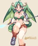  ahoge breasts cleavage curvy dragon_girl green_hair highres large_breasts monster_girl pixiv_fantasia pixiv_fantasia_4 solo thighhighs torn_clothes torn_legwear yu_3 