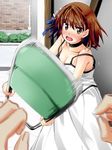  areolae blush breasts brown_eyes brown_hair chair choker cleavage dress folding_chair hair_ornament iwasaki_takashi medium_breasts misaka_mikoto motion_blur nipple_slip nipples open_mouth pov short_hair strap_slip to_aru_kagaku_no_railgun to_aru_majutsu_no_index you_gonna_get_raped 