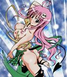  ass blush breasts erect_nipples green_eyes lala_satalin_deviluke legs long_hair miniskirt nipples pink_hair school_uniform skirt thighs to_love-ru toloveru 