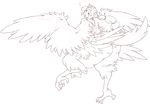  ass big_butt blush butt female harpy looking_at_viewer looking_back monochrome monster monster_girl nezumi nezunezu nude plump ponytail simple_background sketch smile talons wings 