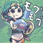  artist_request chibi dragon_quest dragon_quest_iv eating food food_on_face heroine_(dq4) holding lowres oekaki shield slime slime_(dragon_quest) solo sword weapon 