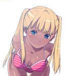  bikini blonde_hair blue_eyes dark_skin gunslinger_girl pink swimsuit triela twintails wetting 