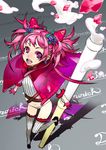  cape copyright_request detached_sleeves earrings gloves hair_ornament jewelry miwa_shirou no_pants panties personification pink_hair solo thighhighs twintails underwear 