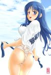  ass blue_hair fundoshi japanese_clothes kurusugawa_ayaka long_hair looking_back maira_gen solo tan tanline to_heart yamakasa 