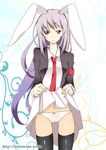  animal_ears bad_id bad_pixiv_id blazer bunny_ears jacket long_hair meteor_(artist) necktie panties purple_hair red_eyes red_neckwear reisen_udongein_inaba skirt skirt_lift solo thighhighs touhou underwear 