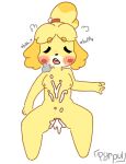  animal_crossing anthro blush blush_lines bodily_fluids breasts breath canid canine canis cum cum_in_pussy cum_inside cum_on_body cum_on_breasts domestic_dog female genital_fluids isabelle_(animal_crossing) mammal nintendo panting pyrpul solo 