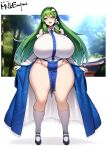  +_+ 1girl :d absurdres belly breasts detached_sleeves frog_hair_ornament full_body gigantic_breasts green_eyes green_hair hair_ornament highres kochiya_sanae kyosuke_fujiwara long_hair mary_janes open_mouth panties pelvic_curtain plump shirt shoes showgirl_skirt single_hair_tube sleeveless sleeveless_shirt smile snake_hair_ornament socks solo standing thick_thighs thighs touhou underwear very_long_hair white_socks wide_hips 