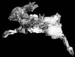  #b7282e absurdres animal_focus apple_bunny artist_name black_background commentary fluffy food food_art greyscale highres monochrome original rabbit signature simple_background 