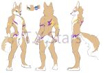  anthro artist_name awaldkize black_nose blue_eyes canid cheek_tuft closed_smile facial_tuft fangs featureless_crotch front_view fur glistening glistening_eyes head_tuft hi_res looking_at_viewer male mammal markings model_sheet mouth_closed nude purple_markings rear_view shoulder_tuft side_view simple_background solo standing tail tan_body tan_fur tan_tail teeth tuft watermark white_background white_body white_fur white_tail yellow_markings 