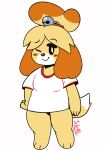  animal_crossing anthro beady_eyes black_eyes blush blush_lines blush_stickers bottomless brown_body brown_fur canid canine canis clothed clothing domestic_dog female fur hand_on_hip hi_res isabelle_(animal_crossing) looking_at_viewer mammal nintendo one_eye_closed shih_tzu shirt short_stack simple_background smile solo supergal64 tan_body tan_fur thick_thighs topwear toy_dog white_background white_body white_clothing white_fur white_shirt white_topwear wide_hips wink winking_at_viewer 